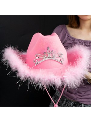 2pcs Pembe Kovboy Şapkası Tiara Western Cowgirl Şapkası Için Bayanlar Için Kostüm Tüyü Brim-02 38X35CM (Yurt Dışından)