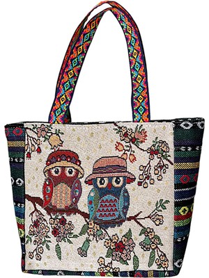 Vintage Style Women Tote Bag Alışveriş Çantaları Alışveriş Için Günlük Çantalar Ev F-Rde Mavi Baykuş (Yurt Dışından)