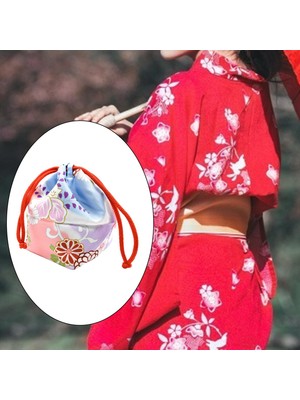 Japon Çanta Yukata Makyaj Sikke Çanta Ev Öğle Yemeği Çantası Kılıf Kılıfı Mavi Pembe (Yurt Dışından)