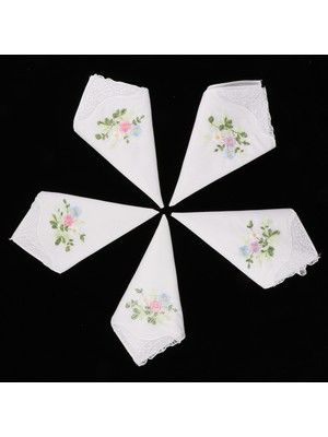 5 Adet Vintage Çiçek Işlemeli Hankies Pamuk Dantel Hanky Mendil Hediye 01 (Yurt Dışından)