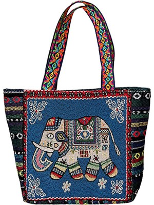 Vintage Style Women Tote Bag Alışveriş Çantaları Alışveriş Için Günlük Çantalar Ev F-Blue Fil (Yurt Dışından)