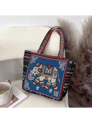 Vintage Style Women Tote Bag Alışveriş Çantaları Alışveriş Için Günlük Çantalar Ev F-Blue Fil (Yurt Dışından)