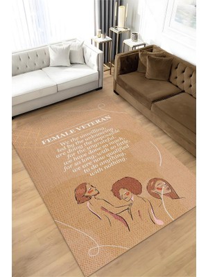 Homshtag Biz Kıdemliyiz Pamuklu Dokuma Tabanlı Yıkanabilir Dekoratif Halı