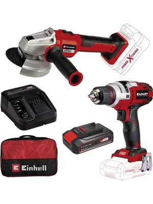 Einhell Te-Cd 18 Li E Akülü Vidalama + Axxıo 18/115 Q Akülü Avuç Taşlama + 2,5 Ah Starterkit + Bez Çantalı Set