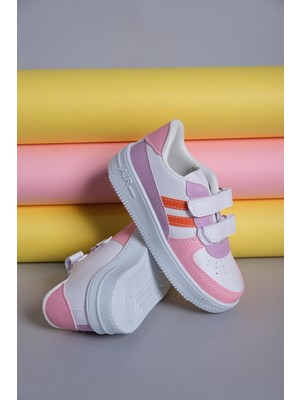 Oksit Ezra Air Pembe Kalın Taban Bantlı Unisex Bebek Çocuk Sneaker Düz Taban