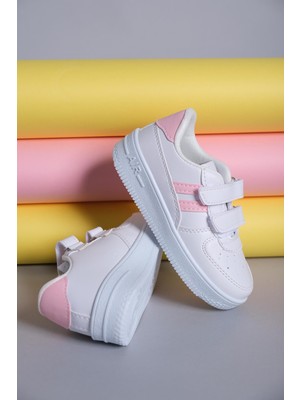 Oksit Ezra Air Pudra - Beyaz Kalın Taban Bantlı Bebek Çocuk Sneaker Ayakkabı