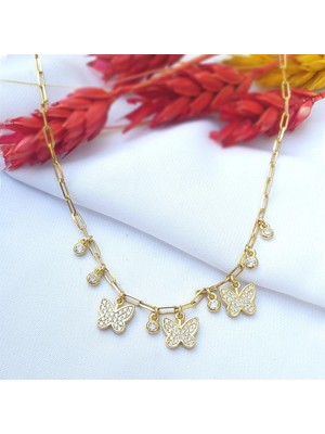 Pier Gümüş Zirkon Taşlı Kelebek Gümüş Kolye