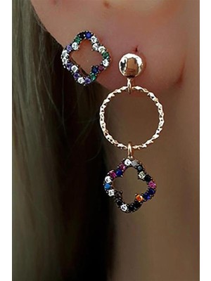 Pier Gümüş Renkli Taşlı Gümüş Yonca Küpe