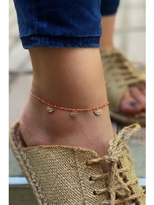 Pier Gümüş Turuncu Göz Figürlü Gümüş Halhal