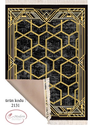 Modern Home Modern Gold Geometrik Desenli  Dijital Baskı Antibakteriyel Halı Yolluk