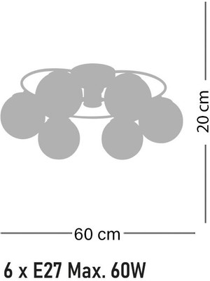 Lamore Home Dalia Bal Camlı 6'lı Siyah Plafonyer Avize