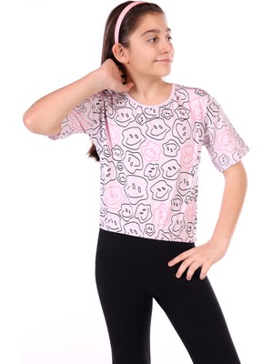 Toontoy Kız Çocuk Komple Gülen Yüz Baskılı Tişört