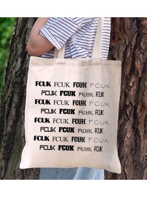 Bk Gift Fcuk Tasarımlı Kanvas Bez Çanta, Baskılı Omuz Çantası, Alışveriş Çantası, Plaj Çantası, Arkadaşa Hediye-9