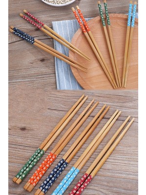 Tilbe Home 20 Çift Bambu Chopstick Desenli Yıkanabilir Kore Çin Yemek Çubuğu El Yapımı Doğal Ahşap Sushi Çubuk