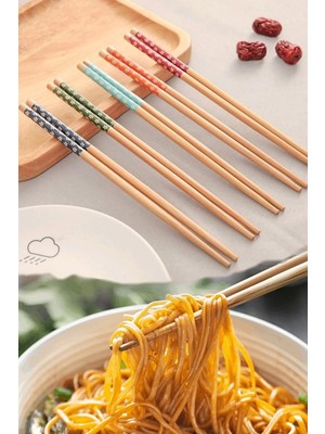 Tilbe Home 20 Çift Bambu Chopstick Desenli Yıkanabilir Kore Çin Yemek Çubuğu El Yapımı Doğal Ahşap Sushi Çubuk