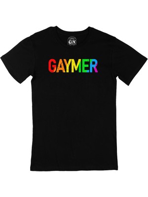 Renkli Gaymer Siyah Tişört