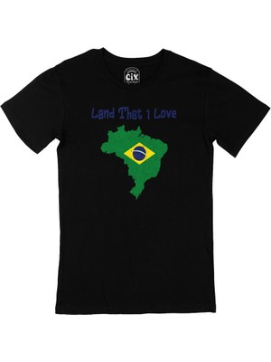Land That I Love Brezilya Siyah Tişört