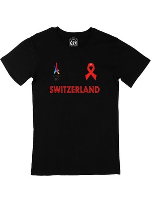 Paris 2024 Yaz Olimpiyatları Isviçre Siyah Tişört