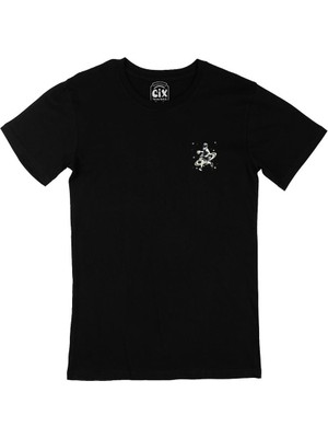 Basketbol Gezegeni Cep Tasarım Baskılı Siyah Tişört