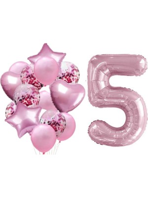 Parti Sürprizi Pembe 5 Yaş Folyo Balon Set
