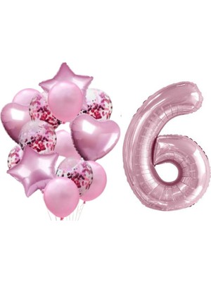 Parti Sürprizi Pembe 6 Yaş Folyo Balon Set