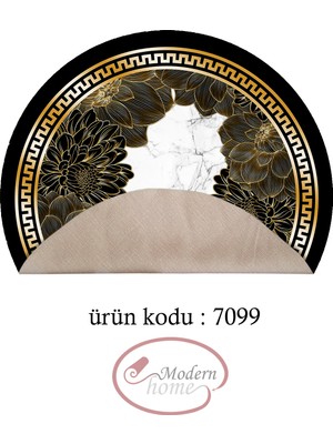 Modern Home Çiçek  Tasarımlı Gold Yuvarlak Halı  Dijital Baskı  Kaymaz Tabanlı Halı