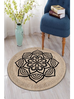 Modern Home Mandala Yuvarlak Halı Yıkanabilir Hasır Dijital Baskı Deri Kaymaz Tabanlı Halı