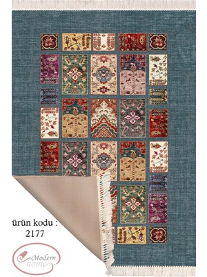 Modern Home Patchwork Model  Püskül Detaylı Dijital Baskı Antibakteriyel Halı Yolluk