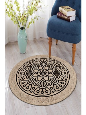 Modern Home Mandala Desen  Yuvarlak Halı  Dijital Baskı Deri Kaymaz Tabanlı Halı