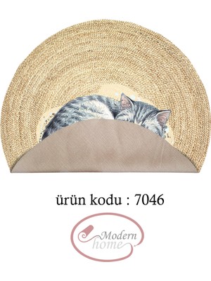 Modern Home Kedi Figürlü Yuvarlak Halı Kolay Temizlenebilen Dijital Baskı Deri Kaymaz Tabanlı Halı