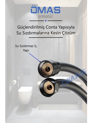 Ömas Otomasyon Örgülü Siyah Paslanmaz Esnek Duş Hortumu Banyo Duş Hortumu Esnek Mat Siyah Hortum