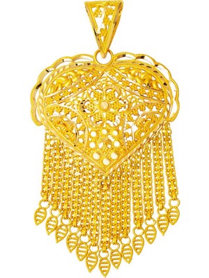 Bilezikci 14 Ayar Hint Işi Kalpli Altın Kolye Ucu
