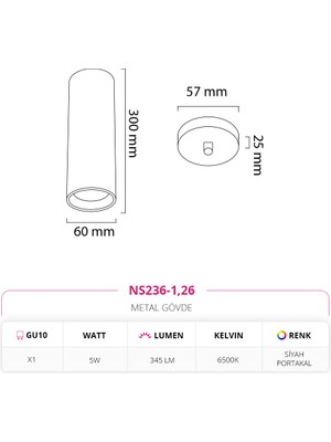 Nevo Dekoratif Tekli Sarkıt 5W 6500K Beyaz Işık Siyah Portakal NS236-1