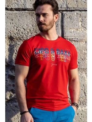 Cipo & Baxx CT717 Renkli Baskılı Kırmızı T-Shirt