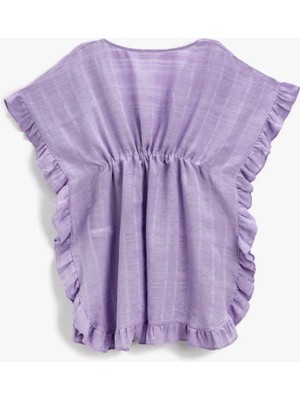 Koton Dokulu Kimono V Yaka Beli Büzgülü Kolları Fırfırlı Püskül Detaylı