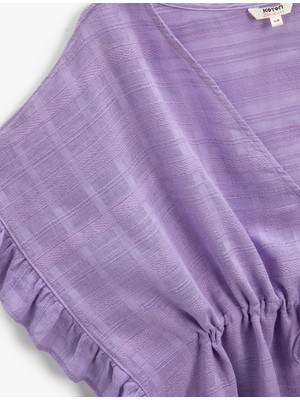 Koton Dokulu Kimono V Yaka Beli Büzgülü Kolları Fırfırlı Püskül Detaylı