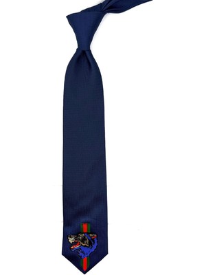 Kravatkolik Lacivert Düz Kurt Arma Baskılı Kravat KK11703