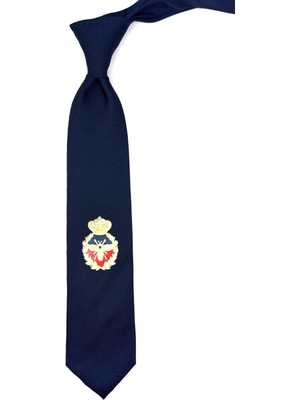 Kravatkolik Lacivert Düz Kraliyet Arma Baskılı Kravat KK11701