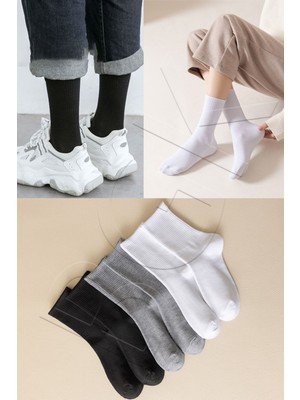 Bgk Unisex 6 Çift Düz Siyah-Beyaz Tenis Çorap