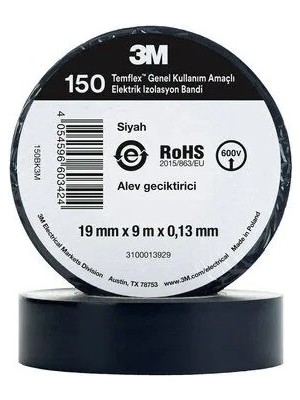 3M Temflex 1300E Pvc Elektrik Izole Bant 0,13 x 18 mm x 9,15 m 10'lu