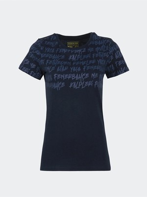 Fenerbahçe Lisanslı Kadın T-Shirt Lacivert Renk ve Tribün Pattern Model