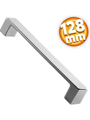 Badem10 Bihter Düz  Mobilya Mutfak Dolabı Çekmece Dolap Kapak Kulpu Kulbu Krom 128 mm Metal Kulp