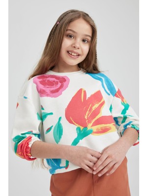 DeFacto Kız Çocuk Çiçek Desenli Sweatshirt Z5597A623SP