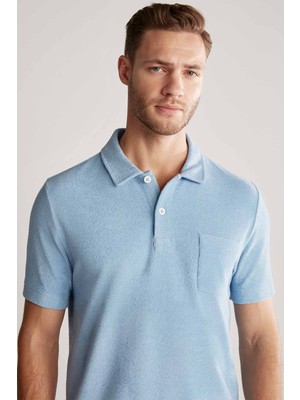 Açık Mavi Havlu Kumaş Polo Yaka T-Shirt