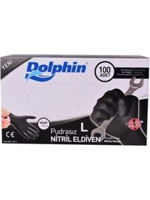 Dolphin Ekstra Kalın Siyah Nitril Eldiven L Beden 100'LÜ 1 Paket