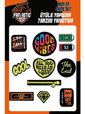 Fantastic Ütü Ile Yapışan Dokuma Arma Seti Patch Yama Good Vıbes, Cool, Elmas Modeli