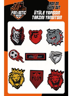Fantastic Ütü Ile Yapışan Dokuma Arma Seti 9 ADET Aslan, Kurt, Futbol Topu Modeli Polyester