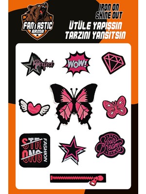 FANTASTIC ARMA Ütü Ile Yapışan Dokuma Arma Seti Patch Pembe Kelebek Modeli