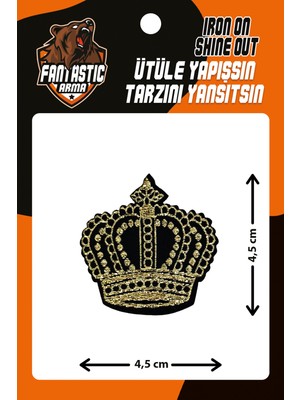 Fantastic Dokuma Arma Taç Desenli Ütüyle Yapışan Polyester Patch 4.5 cm Siyah ve Altın Renk