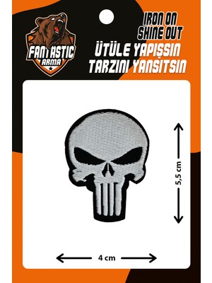 Fantastic Kurukafa Punisher Dokuma Arma Patch %100 Polyester Ütü İle Yapışan 4x5.5 cm